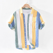 2020 Wholesale Men′s Fashion Casual Hawaiian Linen Cotton Striped Shirts for Men